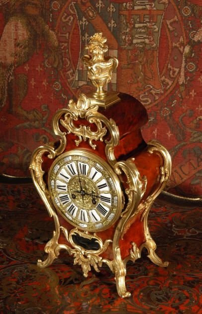 ***** Sold ***** Antique French Red Tortoiseshell Veneer and Ormolu Table Clock by Vincenti